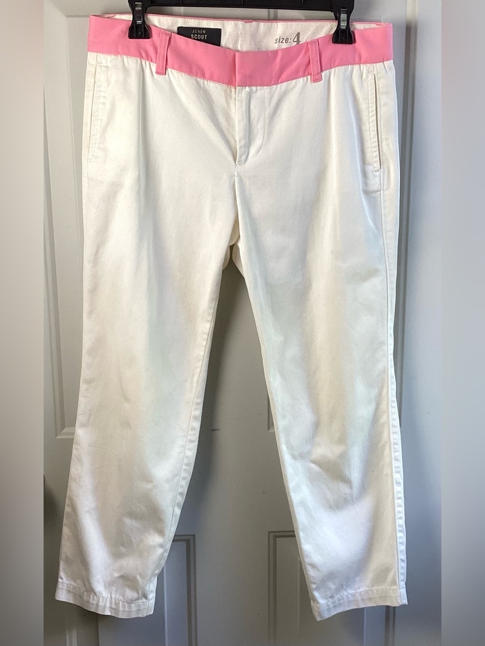 J. Crew White Jeans with Pink Waistband
